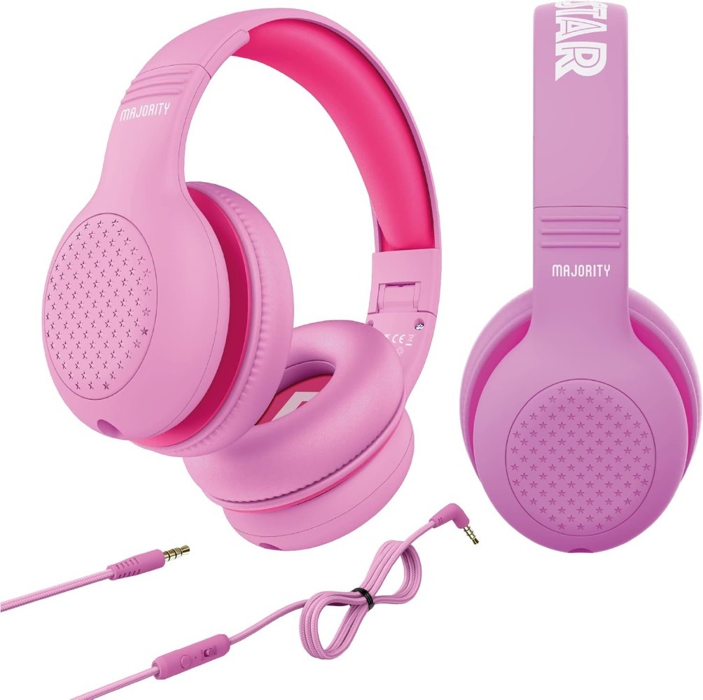 Majority Superstar Pink Kids Headphones | Volume Limited | Foldable | Share-Port | 3.5mm Cable