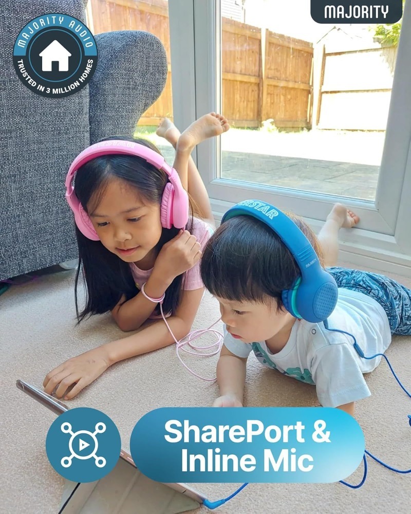Majority Superstar Pink Kids Headphones | Volume Limited | Foldable | Share-Port | 3.5mm Cable