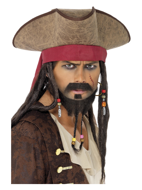Click to view product details and reviews for Pirate Hat Brown With Hair And Dreadlocks.
