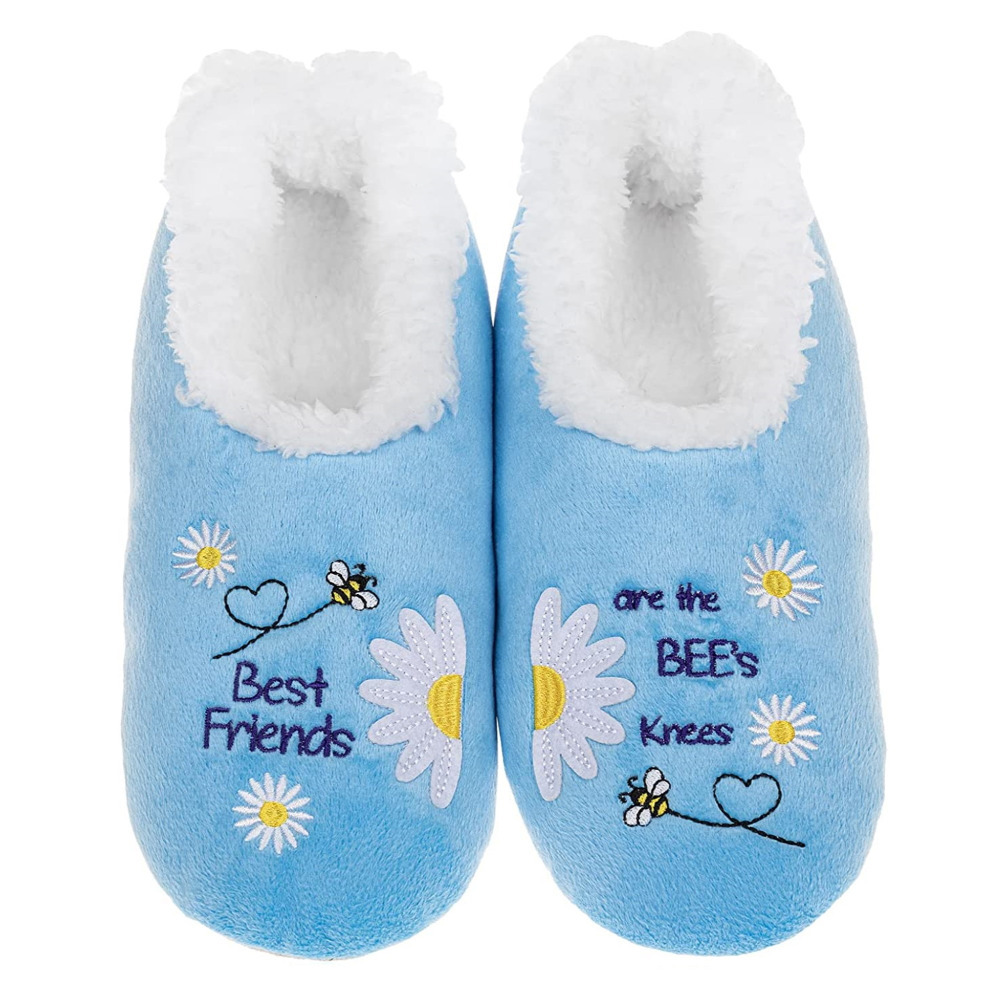 Plush Slipper Socks Adults Anti Slip Washable Pairables Snoozies Bees Knees