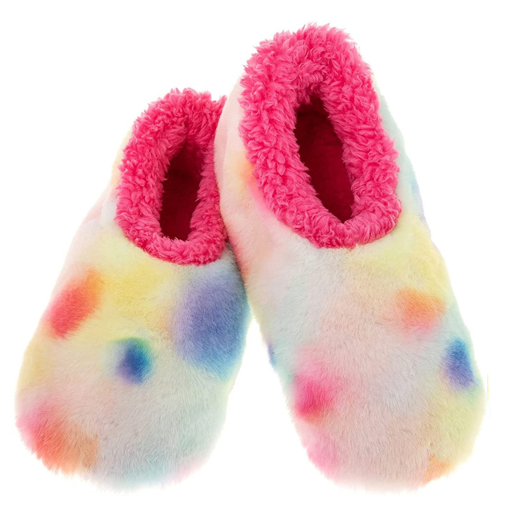 Plush Slipper Socks Adults Anti Slip Washable Pairables Snoozies Cerise Tie Dye