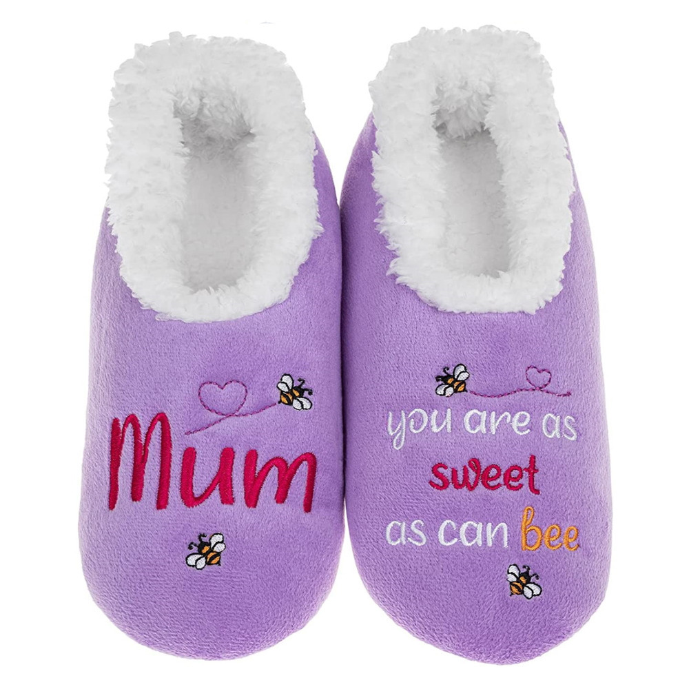 Plush Slipper Socks Adults Anti Slip Washable Pairables Snoozies Sweet Bee Mum