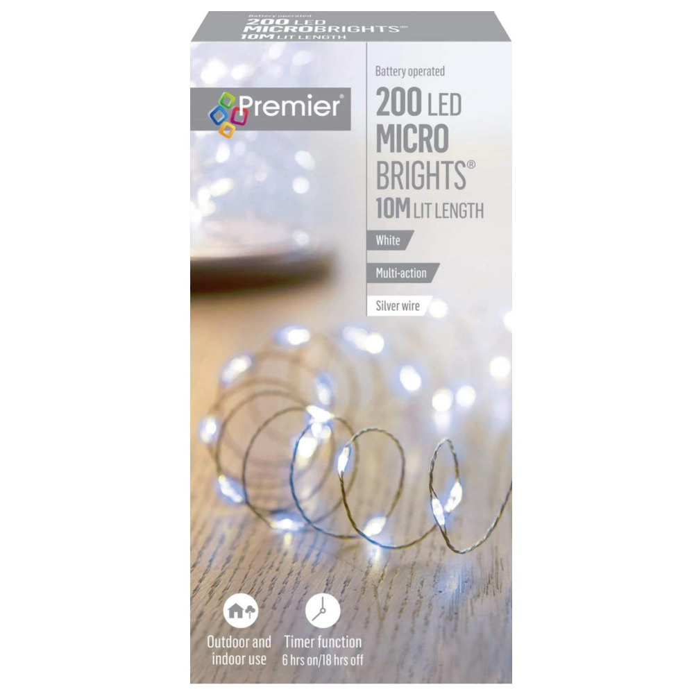 Premier Decorations Battery Operated Indoor/Outdoor 200 LED Silver Wire White Lights
