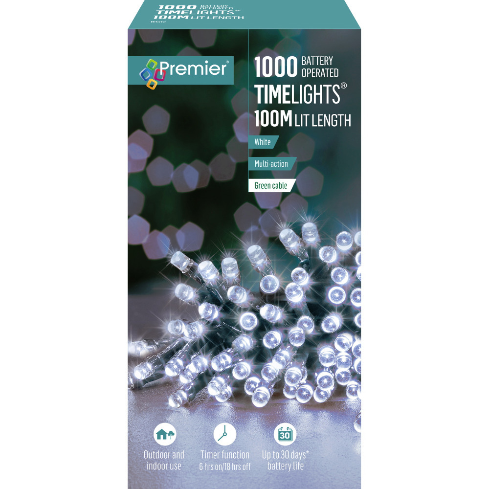 Premier Decorations Battery Power Indoor/Outdoor Timer Function 1000 LED Cool White Lights