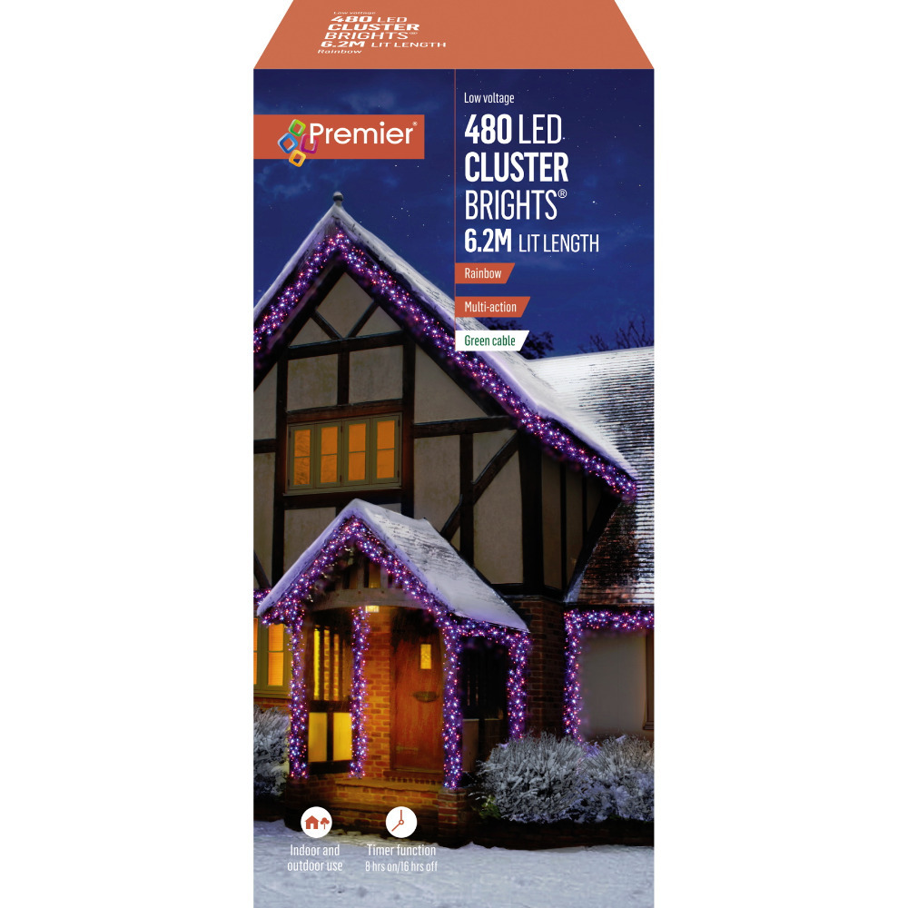 Premier Decorations Christmas Indoor/Outdoor 480 LED Rainbow Cluster Lights