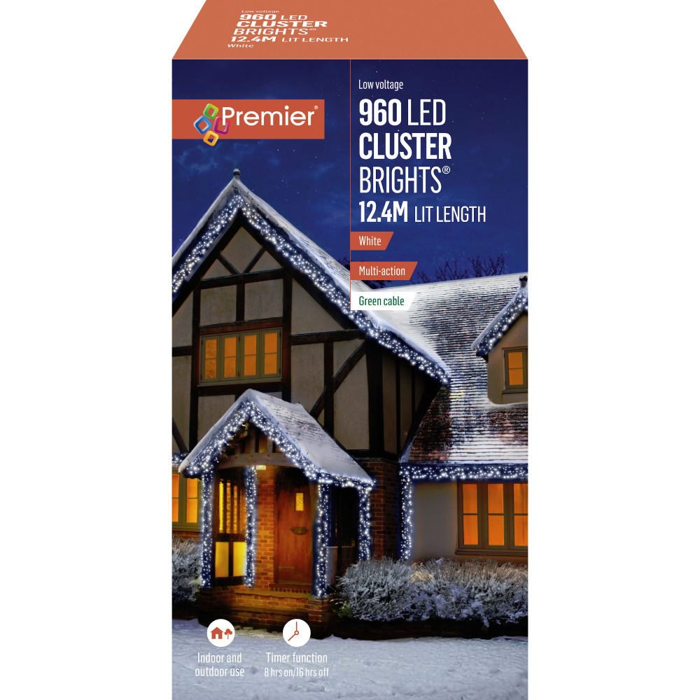 Premier Decorations Christmas Indoor/Outdoor 960 LEDs Cluster String Lights  - Cool White