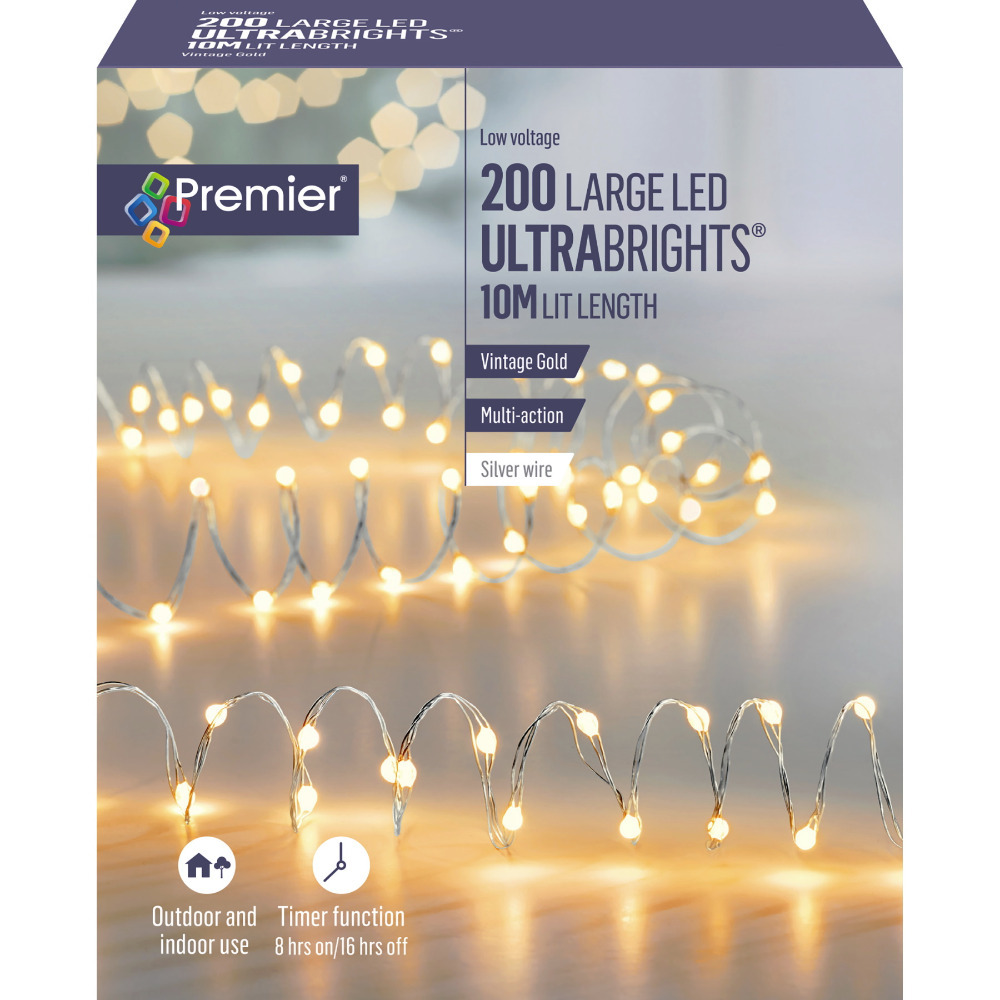 Premier Decorations Christmas Ultrabright Indoor/Outdoor Gold LED Wire Lights