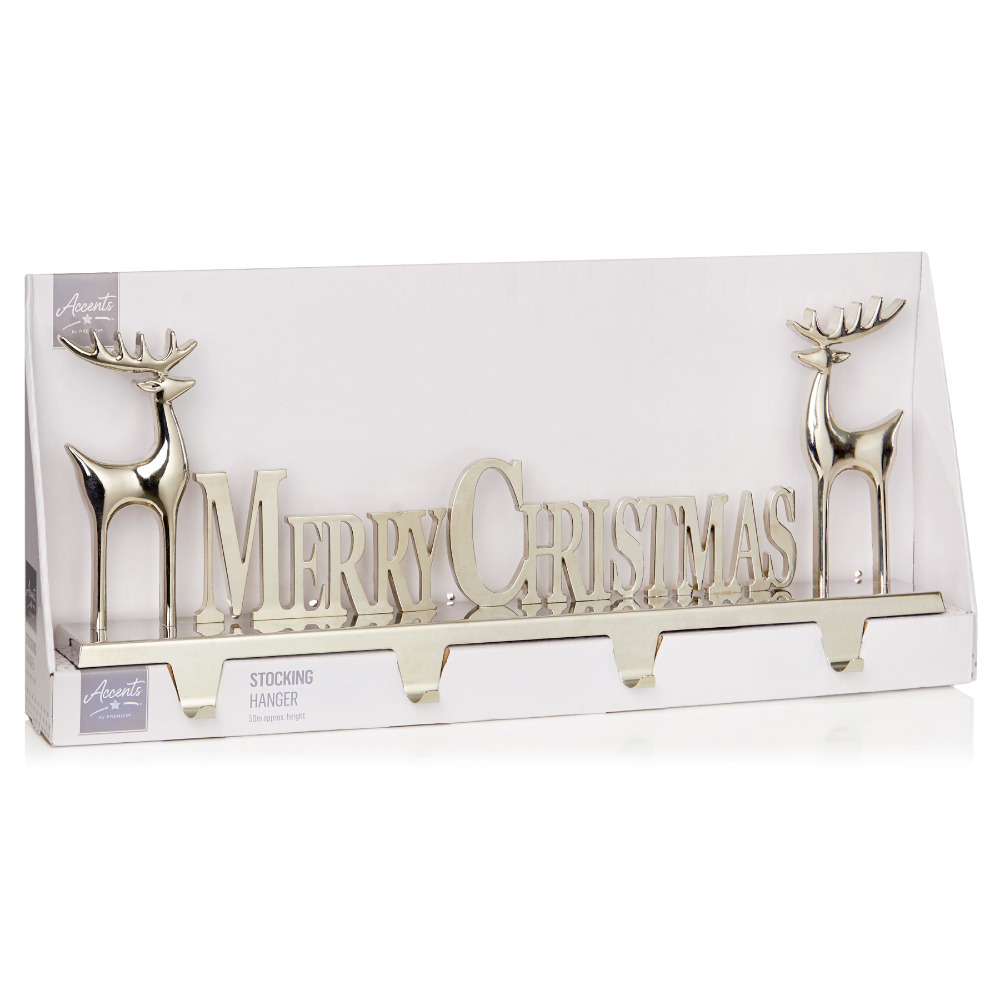 Premier Decorations Merry Christmas Reindeers 4 Metal Hook Stockings Hanger