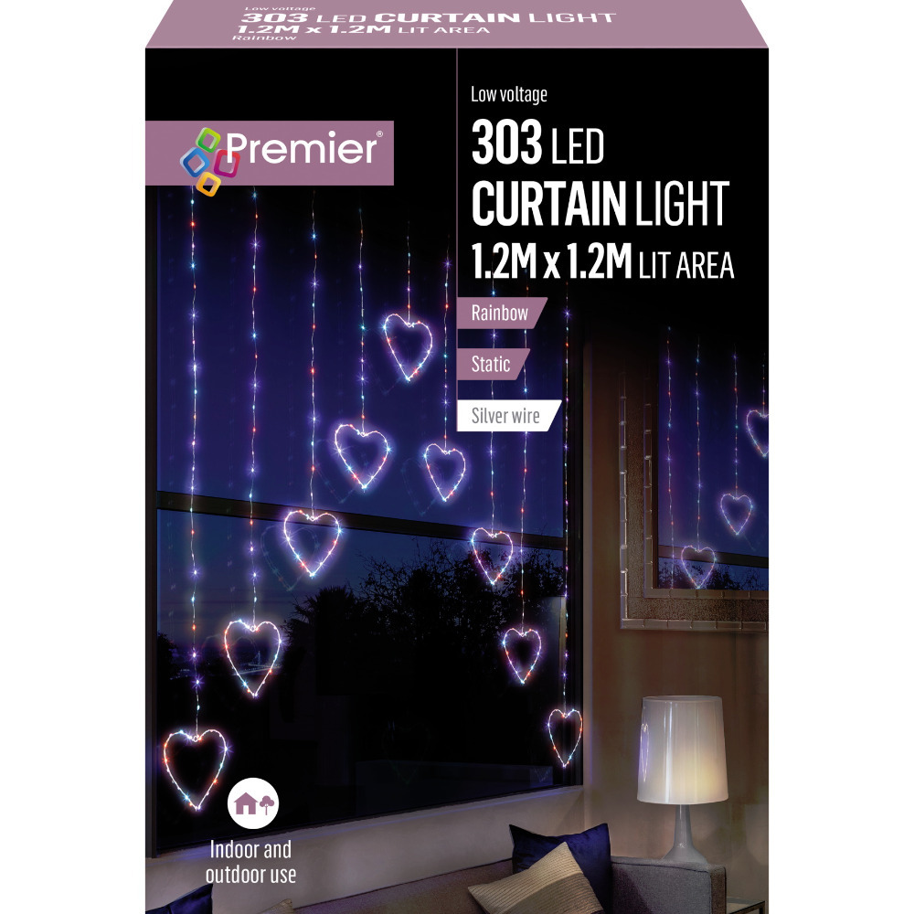 Premier Decorations Rainbow LED Hanging Hearts Christmas Curtain Lights