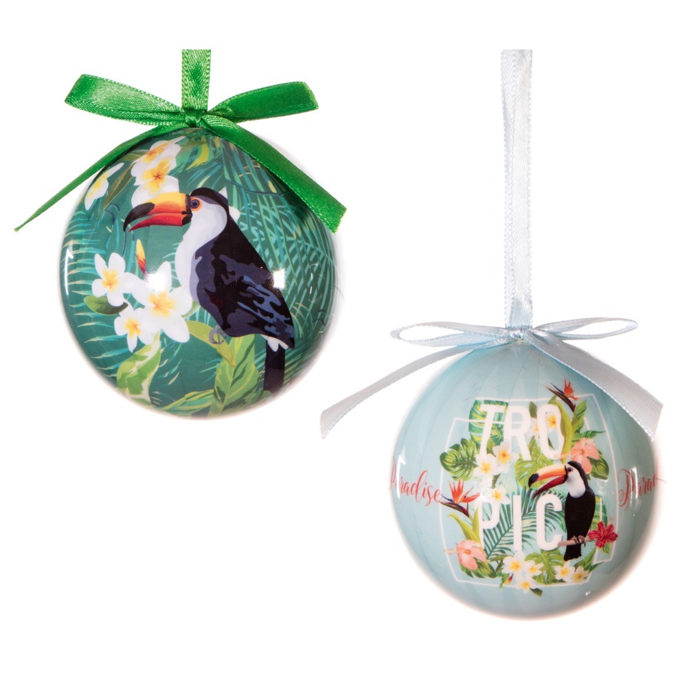 Premier Decorations Tropical Bird Decoupage Christmas Tree Baubles Gift Boxed