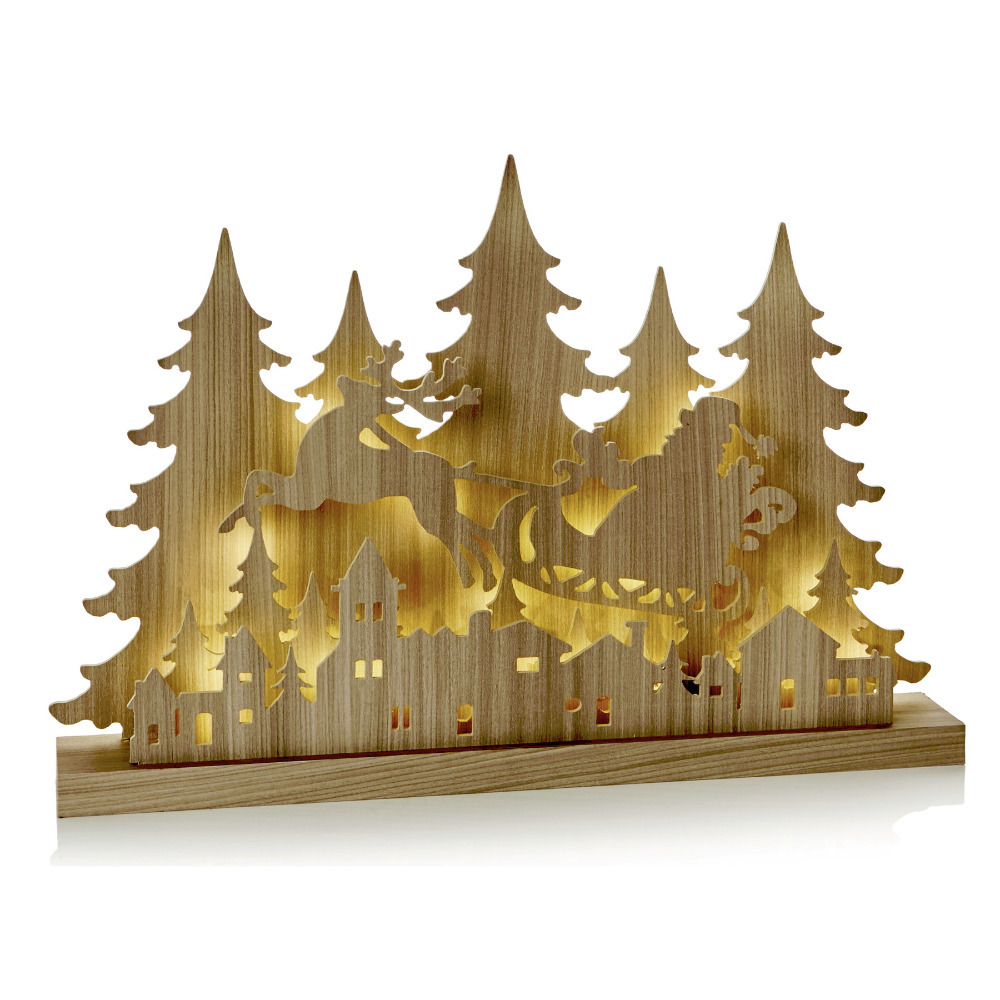 Premier Decorations Warm White LED Light Up Wooden Santa Sleigh Christmas Scene
