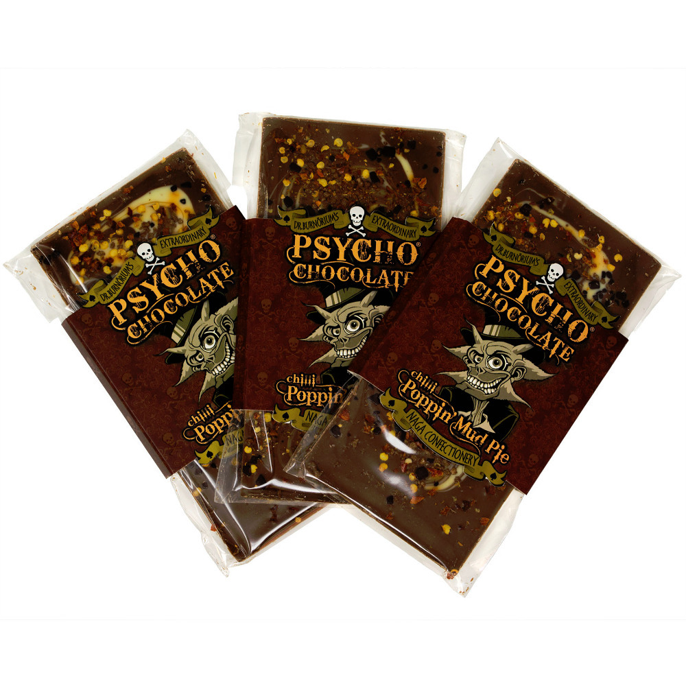 Click to view product details and reviews for Psycho Chocolate Poppin&rsquo; Mud Pie With Naga Jolokia Chilli Bar Set Of 3.