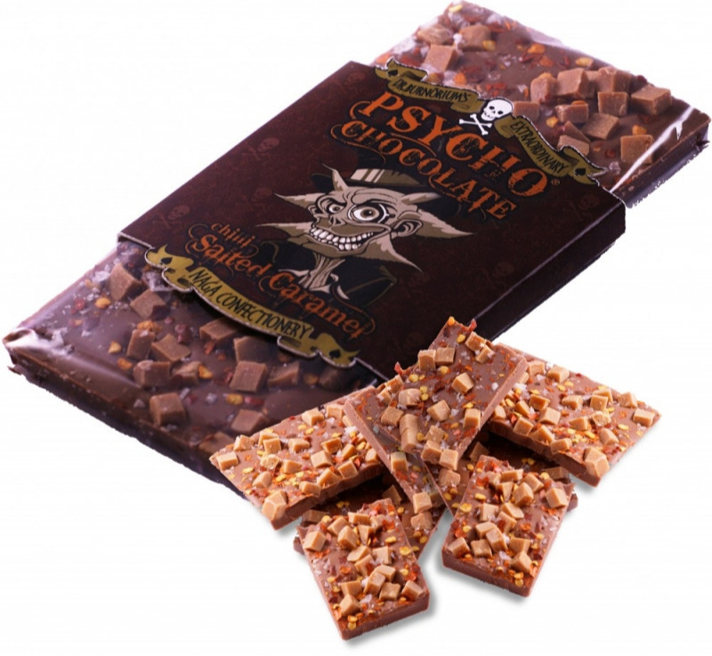 Click to view product details and reviews for Psycho Chocolate Salted Caramel With Naga Jolokia Chilli Bar.