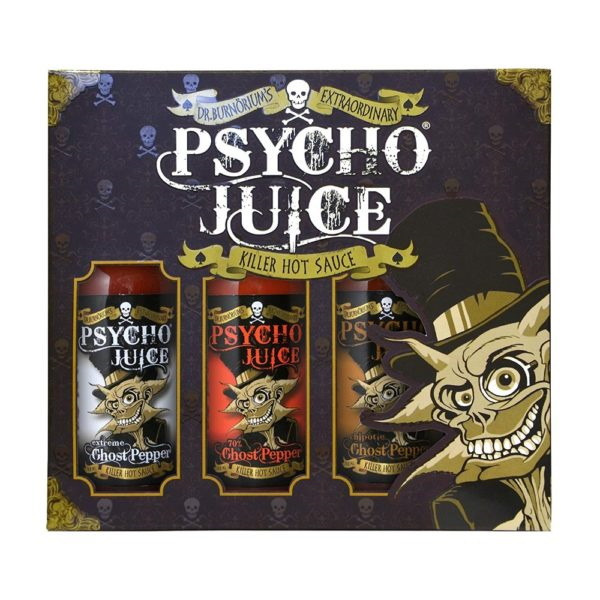 Psycho Juice Trio Hot Chilli Pepper Sauces Gift Box Set - Extreme Collection 2