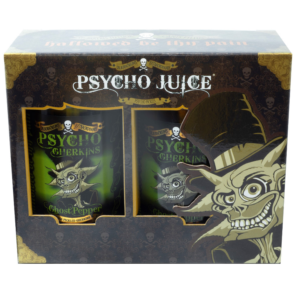 Psycho Pickles Ghost Pepper Chilli Gherkins 450g Gift Boxed (Set of 2)
