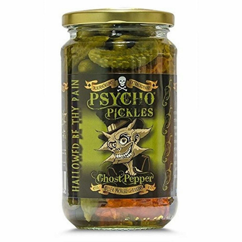 Psycho Pickles Ghost Pepper Chilli Gherkins 450g
