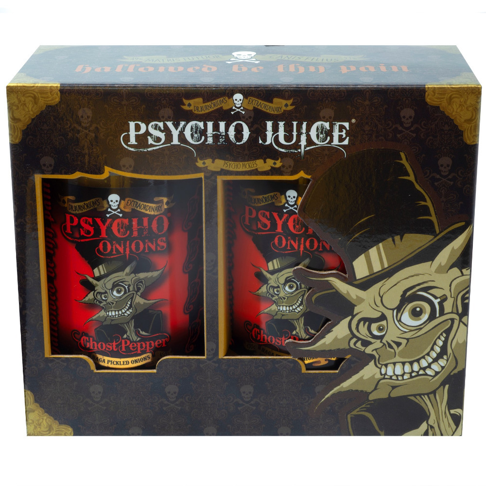 Psycho Pickles Ghost Pepper Chilli Killer Pickled Onions 450g Gift Boxed (Set of 2)