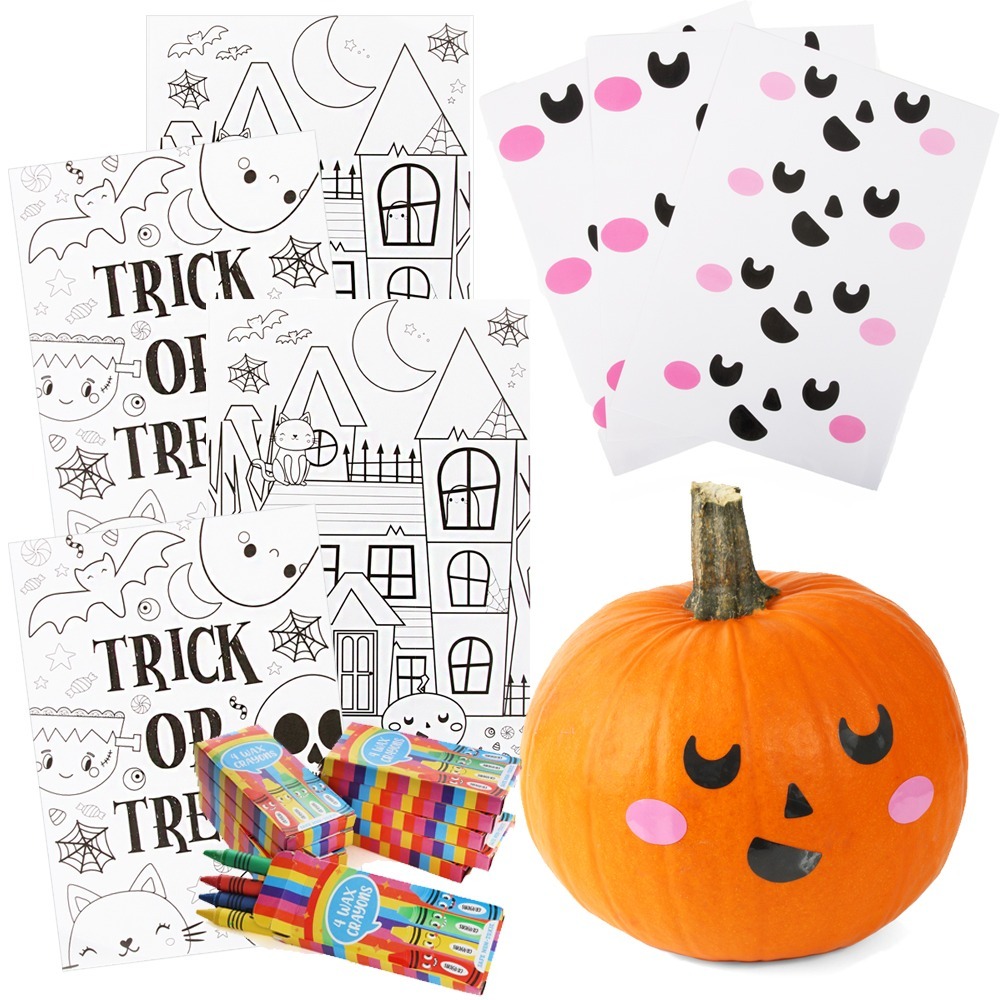 42pc Halloween Party Crafting Pack – Stickers Colouring Sheets and Crayons Fun Group Activity Set for Kids