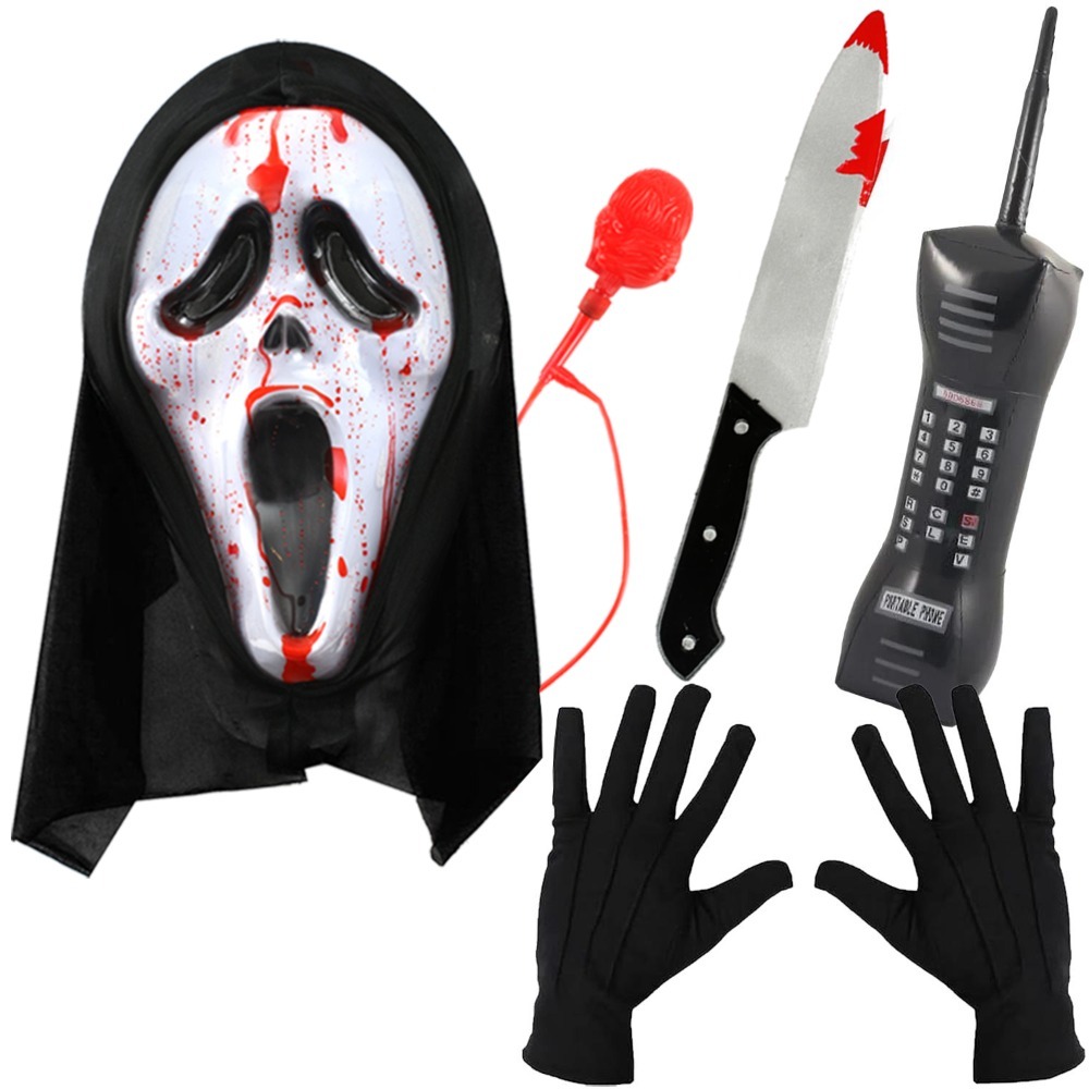 Screamer Accessory Set - Blood Pump Mask, Knife Prop, Gloves & Phone
