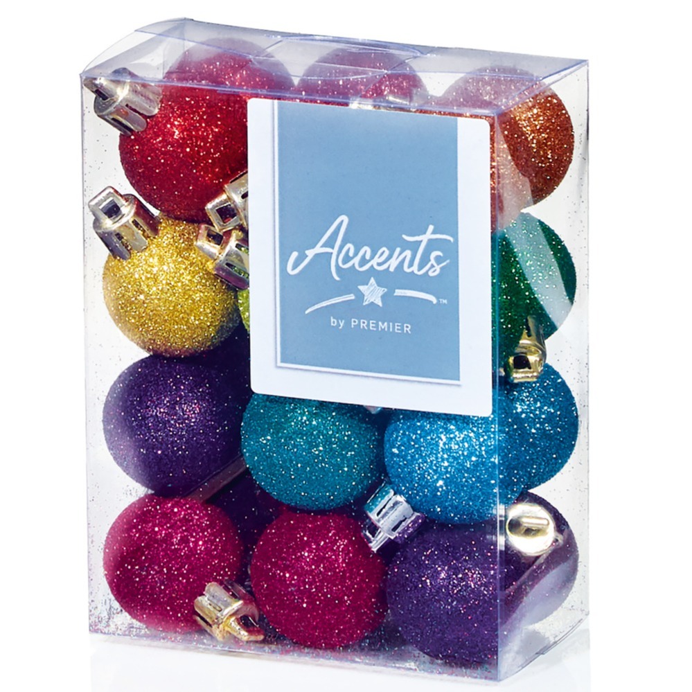 Rainbow Christmas Tree Decorations Mini Multi-Coloured Glitter Baubles 24pcs