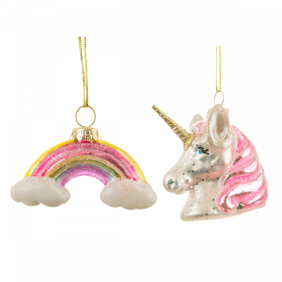 Click to view product details and reviews for Rainbow Unicorn Set Of 2 Shaped Bauble Hanging Decoration.