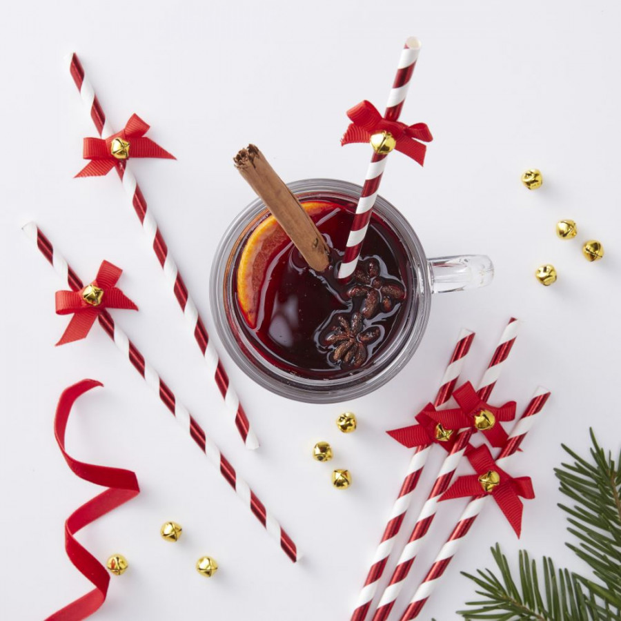 Click to view product details and reviews for Red Christmas Paper Straws With Bells Festive Striped Party Table X 10.