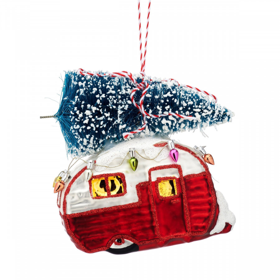 Click to view product details and reviews for Red Caravan Shaped Bauble Hanging Decoration.
