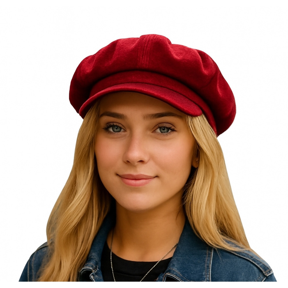 Click to view product details and reviews for Colourful Baker Boy Hat Velvet Red.