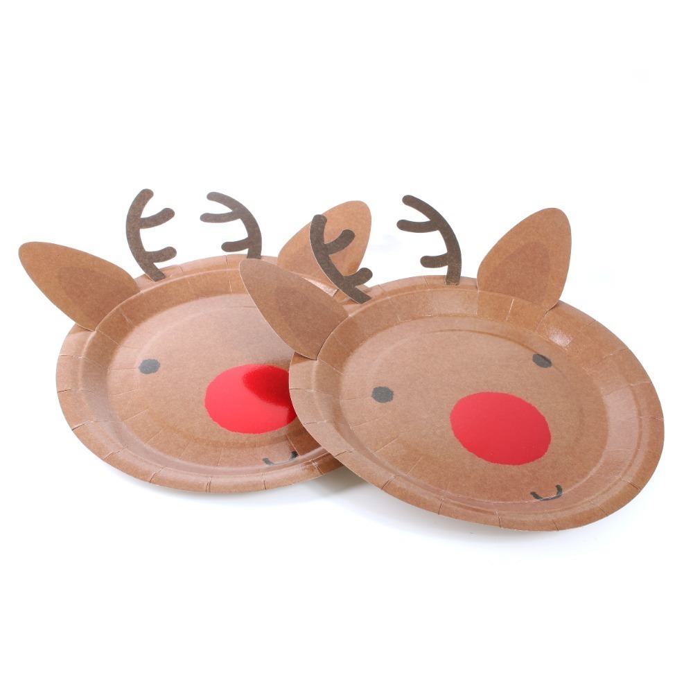 Pack of 10 Christmas Reindeer Paper Plates - 9 inch