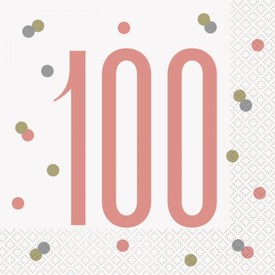 Rose Gold 100th Birthday Napkins X16
