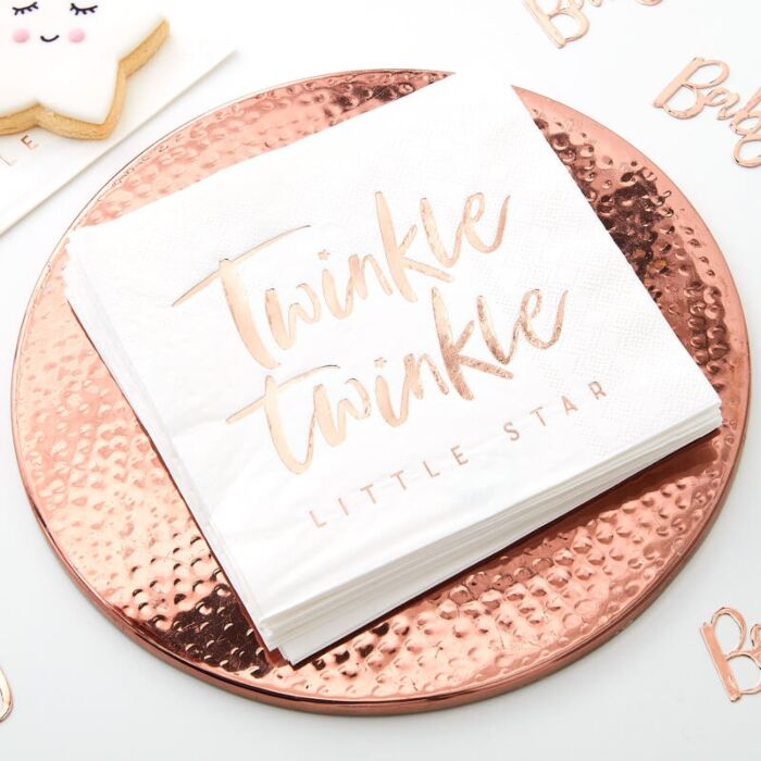 Click to view product details and reviews for Rose Gold Foiled Twinkle Twinkle Baby Shower Napkins Pack Of 16.