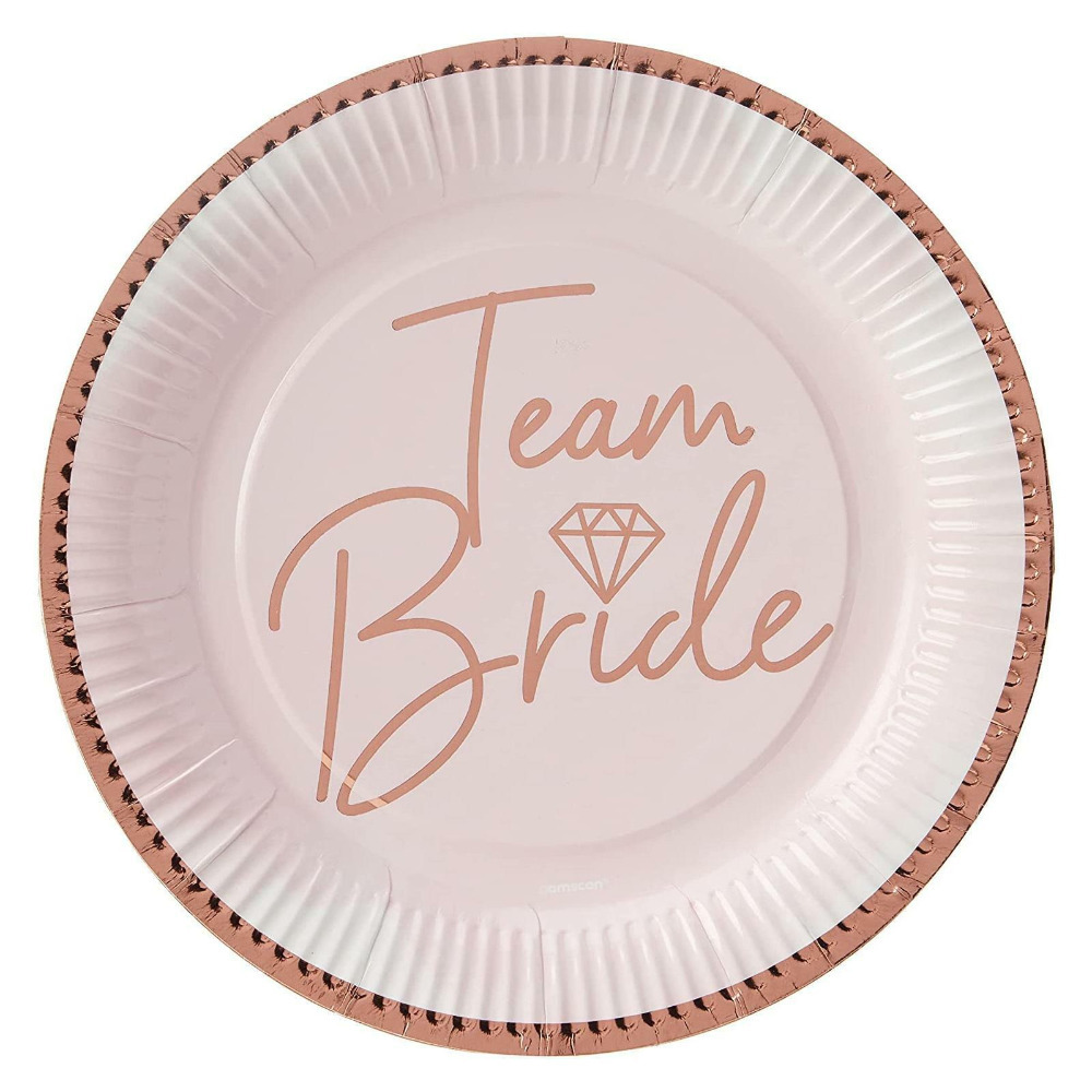 Rose Gold Hen Party Bridal Shower Party Accessory Team Bride Paper Plates x 8