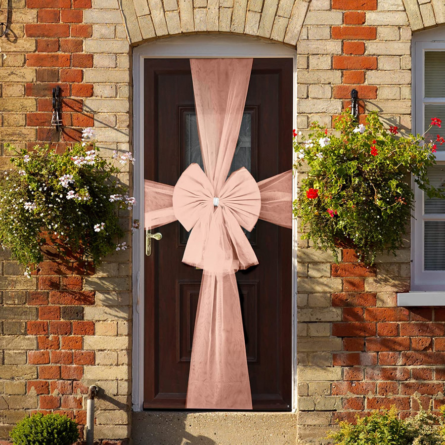 Click to view product details and reviews for Rose Gold Organza Door Bow With Silver Diamante Ring.