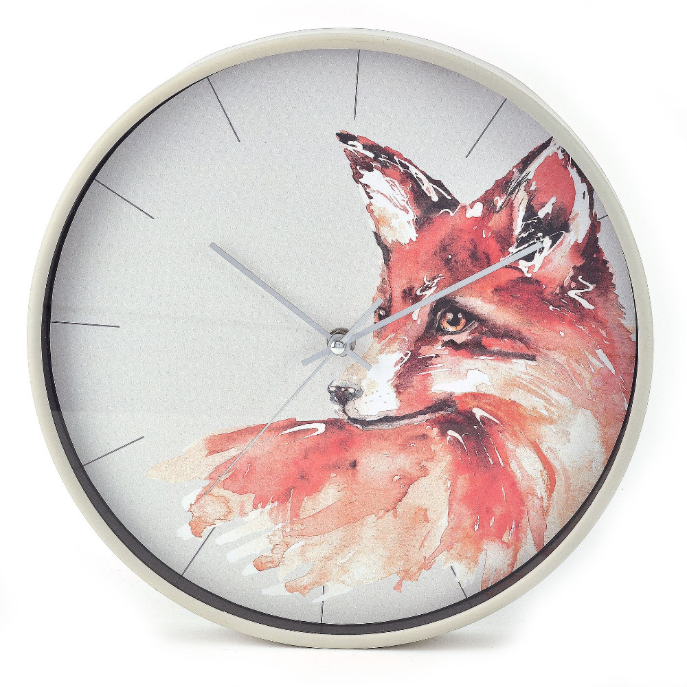 Round Wall Clock Animal Nature Fox Design 30cm Battery Powered Meg Hawkins