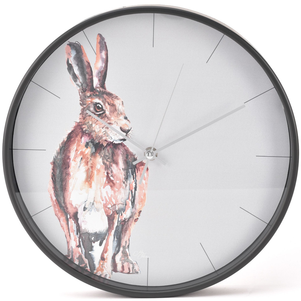 Round Wall Clock Animal Nature Hare Design 30cm Battery Powered Meg Hawkins