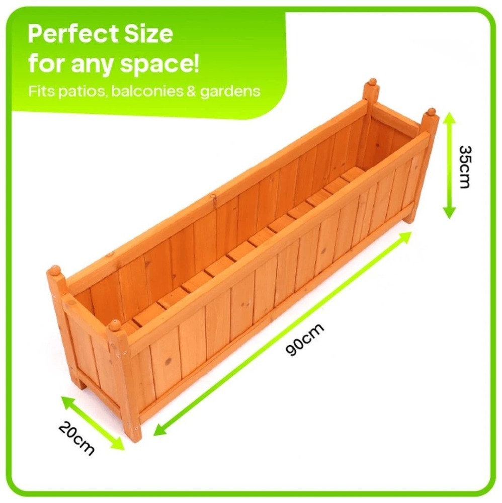 Wooden Garden Planter | 90cm | Rectangular Patio Balcony Decking Flower Herb Box