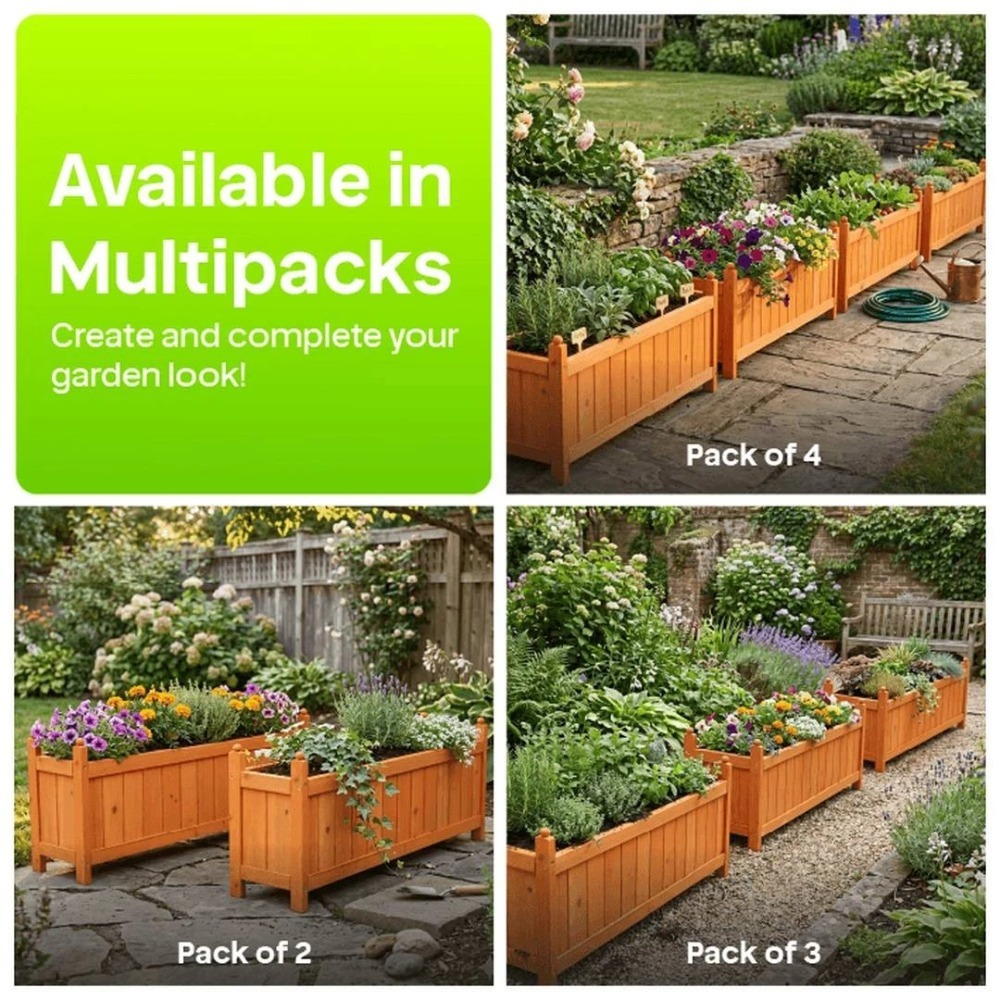 Wooden Garden Planter | 90cm | Rectangular Patio Balcony Decking Flower Herb Box