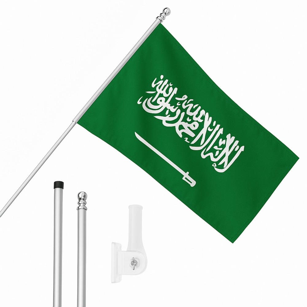 Click to view product details and reviews for Large 5ft X 3ft Saudi Flag With 6ft Pole Wall Bracket.