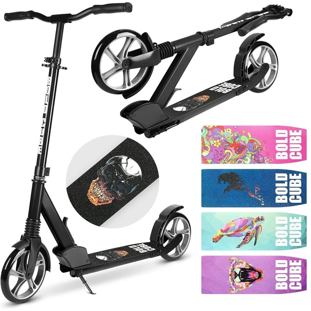 Scooter for Teenagers, Foldable Kick Scooter for Adults with Big Wheels - Black