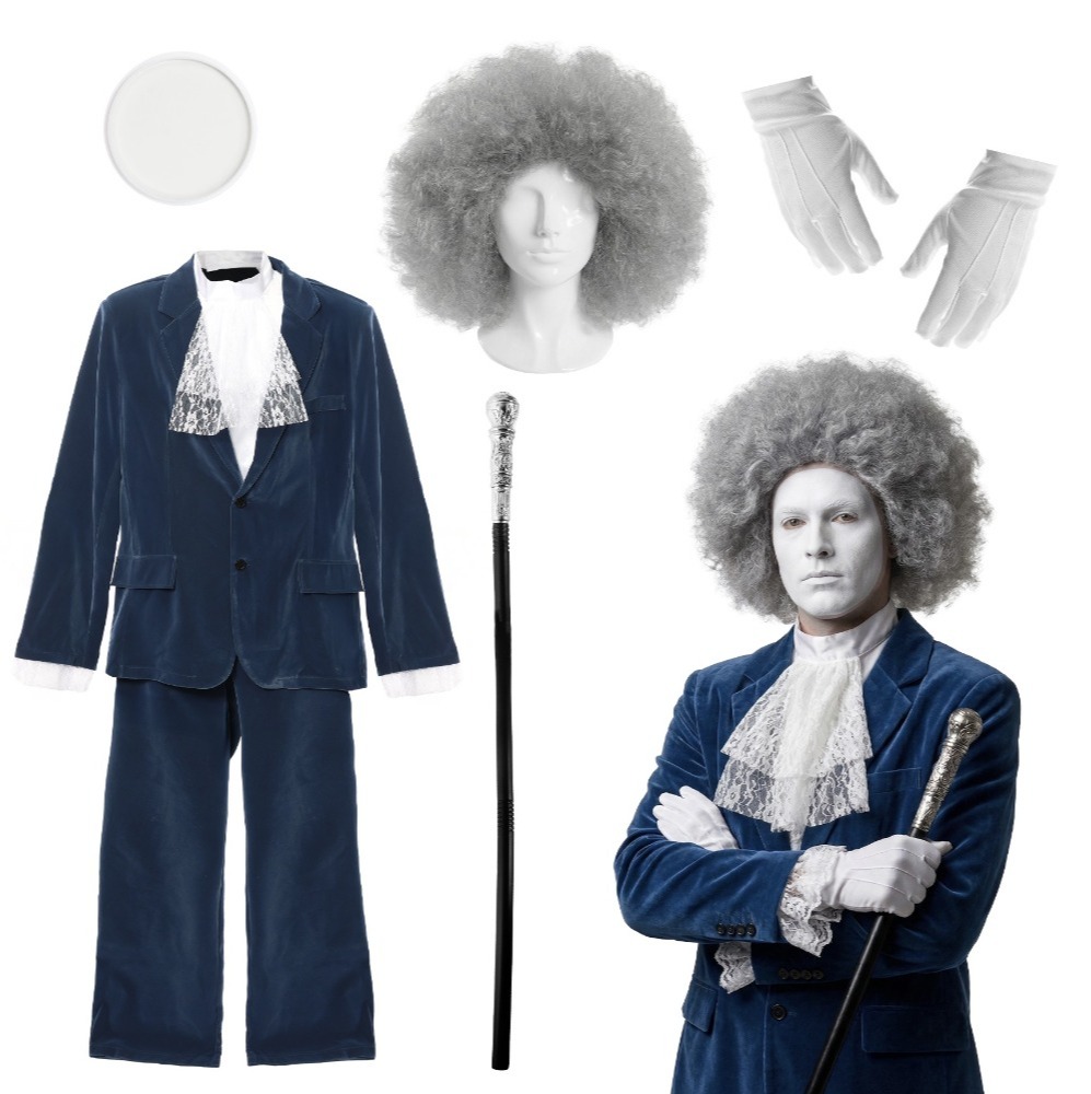 Click to view product details and reviews for Adults Faraway Moon Man Costume 7 Pcs Jacket T Shirt Neck Piece Afro Wig Gloves Face Paint Cane Large.