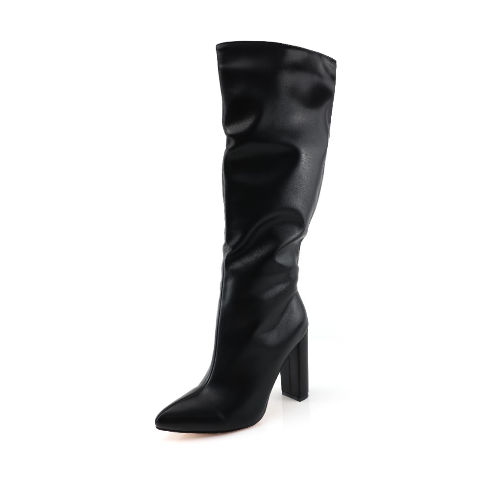 Black Heeled PrettyLittleThing PU Knee-High Boots | 4.5-Inch Heel
