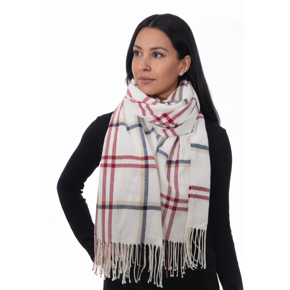 Supersoft Check Scarf - Cream,Navy,Red-1