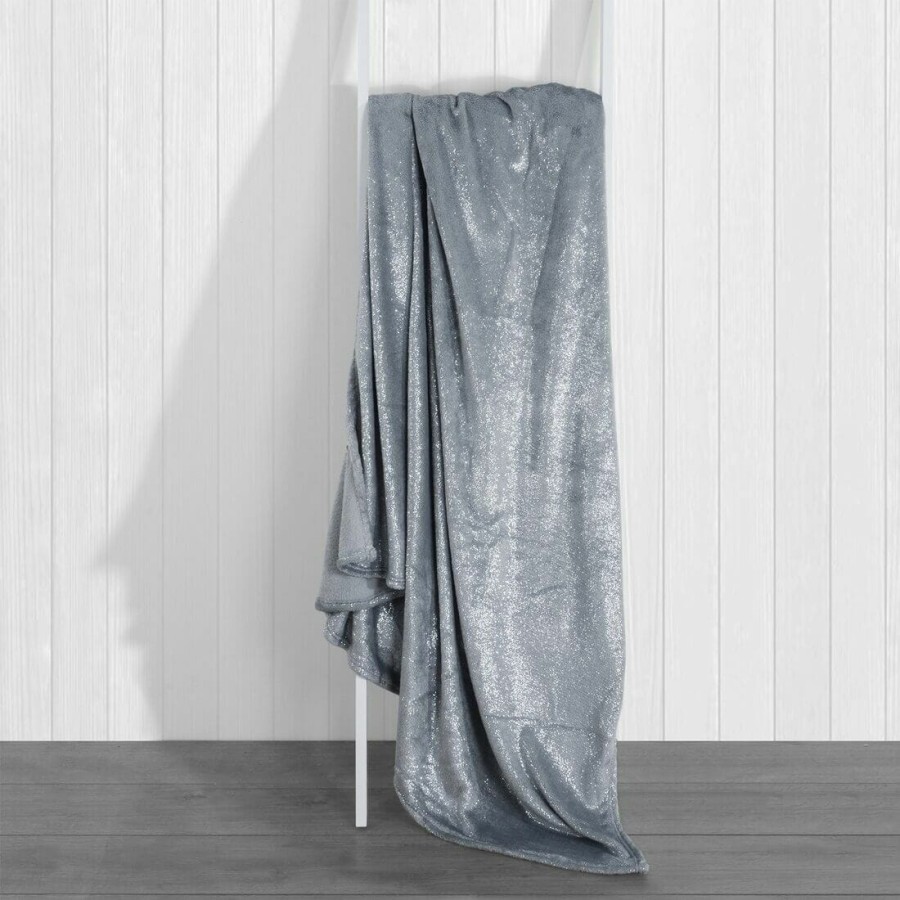 Silver Foil Sparkle Blanket Throw With Cosy Fleece Reverse