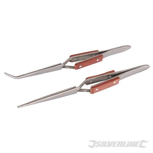 Silverline Cross-Action Tweezer Set 2pce 162 / 165mm 696669