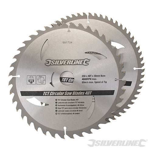 Silverline TCT Circular Saw Blades 40 60T 2pk 250 x 30 - 25 20 16mm Rings 991704