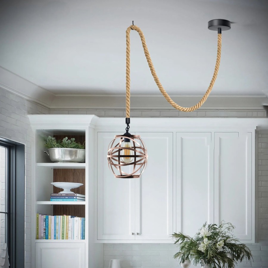 Single Ceiling Spider Hemp Rope Hanging  Pendant light Swag Hook Guard Wire Cage~5087