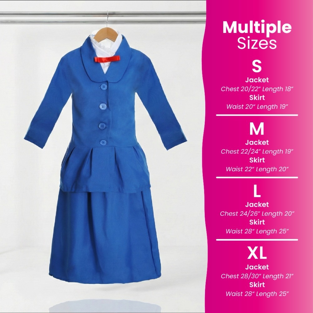 Girls Magical Nanny Costume - with Flower Bowler Hat, White Gloves & Floral Bag