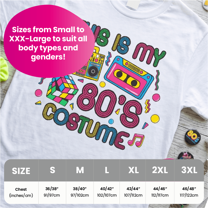 Adults 80’s Costume T-Shirt | White Graphic Tee