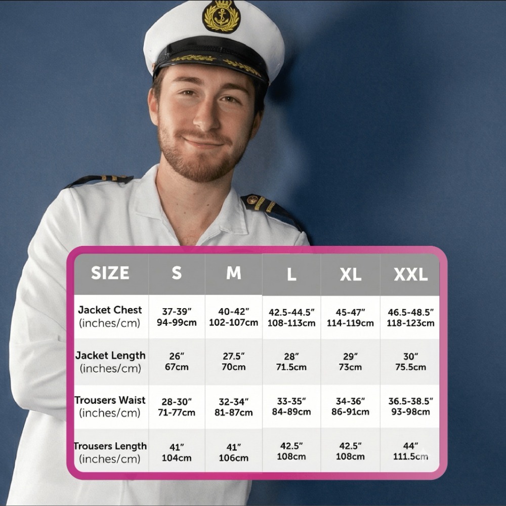 Adults Sailor Captain Costume | 2 Pcs | Jacket & Trousers