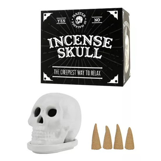 Skull Shaped Incense Burner Sandalwood Scented Cones Halloween Gothic Gift Idea